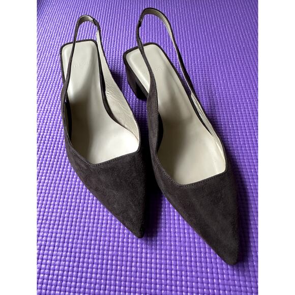 $320 Theory Suede Flats Sandals Slingback Brown Womens Size 37 Block Heel New - Picture 1 of 7